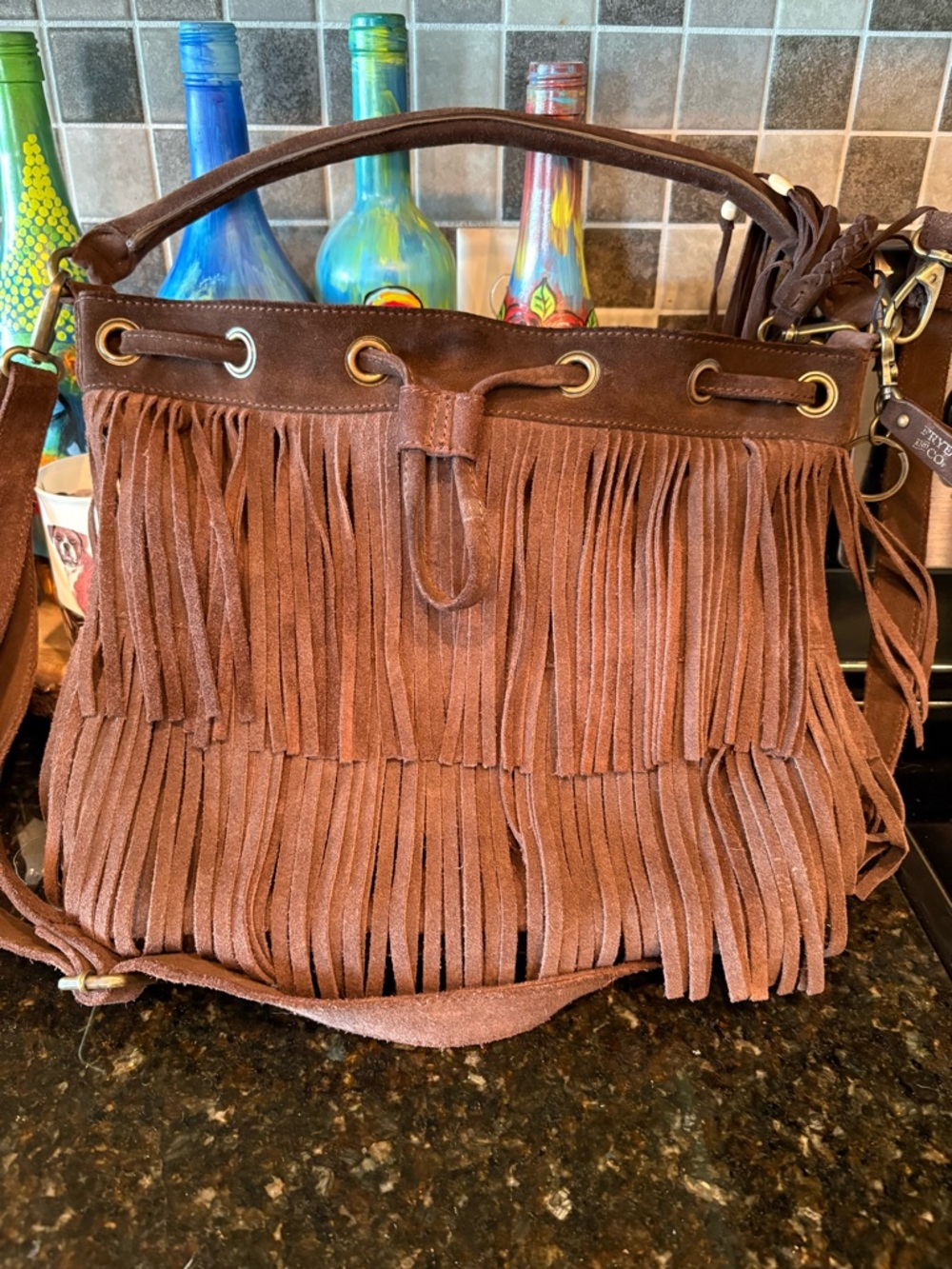 Frye Brown Suede Fringe Shoulder Bag